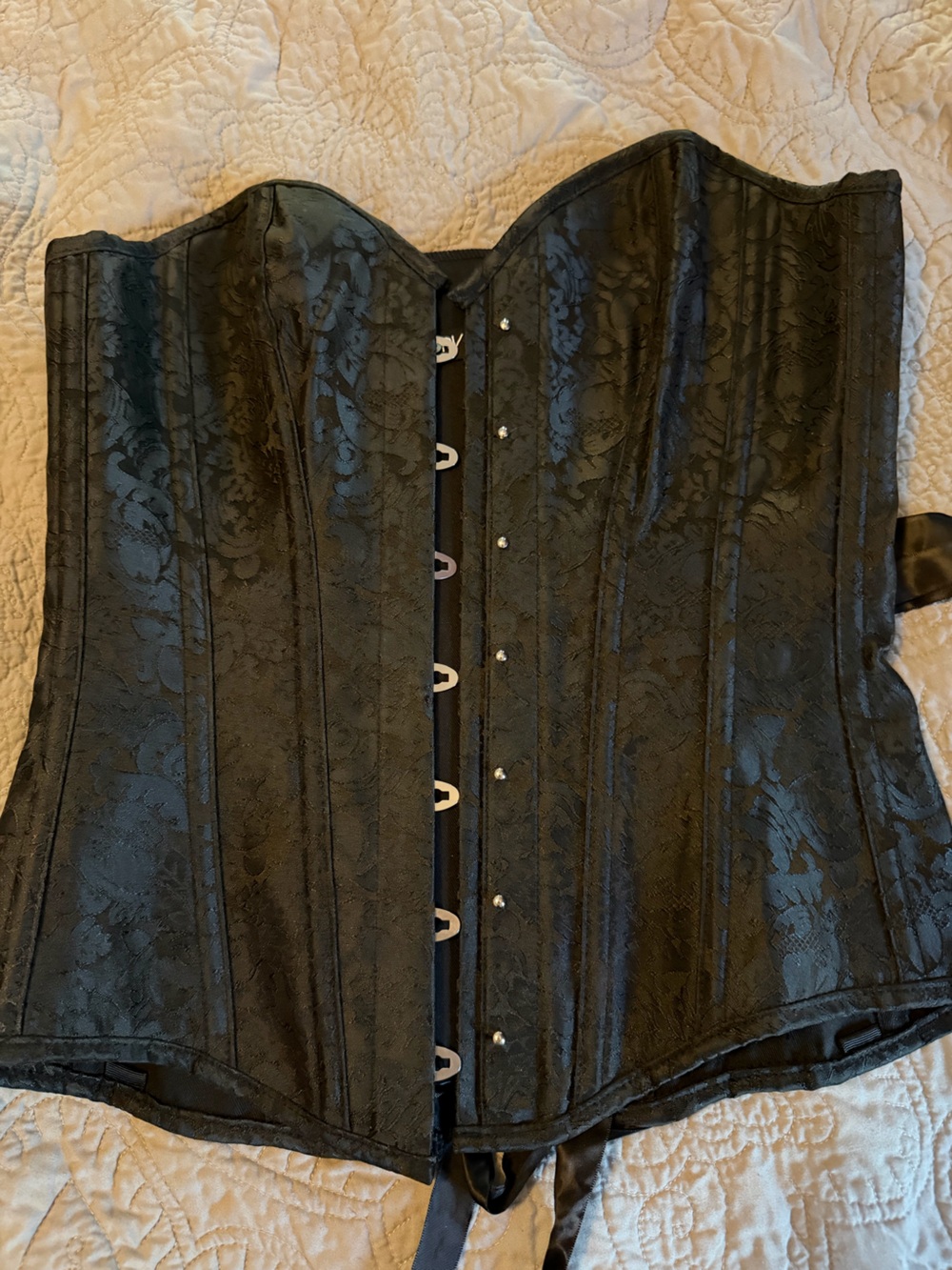 Black Floral Satin Corset - Women's